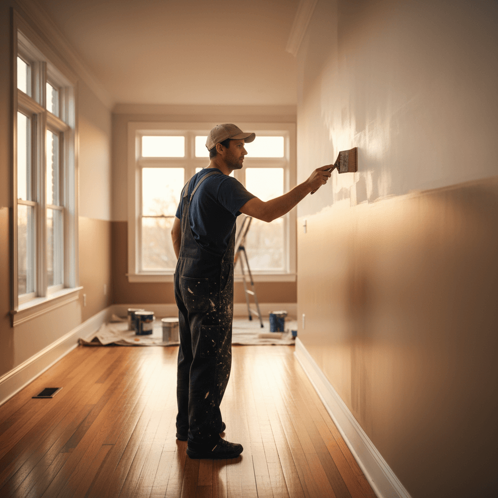 Interior wall painting in progress, Portland home