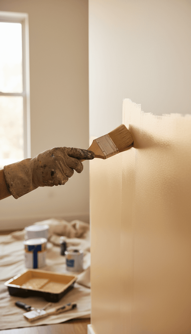 Professional painter applying interior paint with careful brushwork